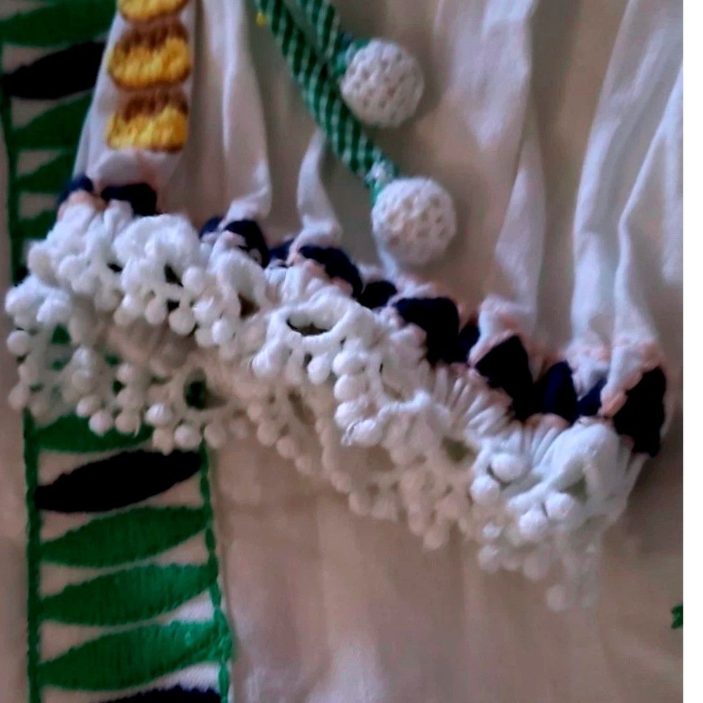 Farm Rio Palm Tree NWT Embroidered Maxi Dress L White Green Gingham Boho Linen - Picture 16 of 16